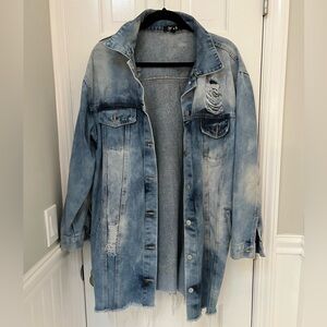 Oversized distressed denim jacket size large